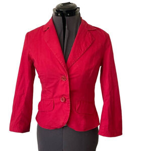 H&M 3/4 Sleeve Red Cotton Blend 2 Button Short Blazer, Size 4 🔴